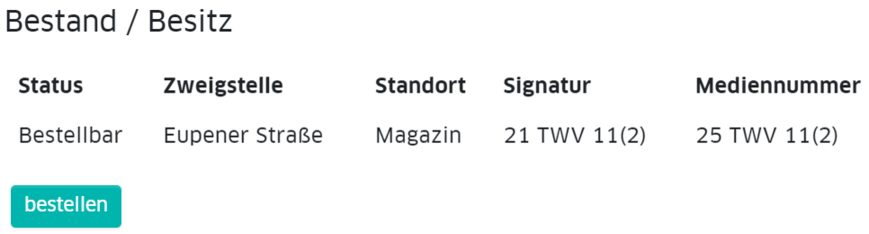 Screenshot aus dem Katalog Plus auf dem als Beispiel ein Buch gezeigt wird, das den Status Magazin hat.